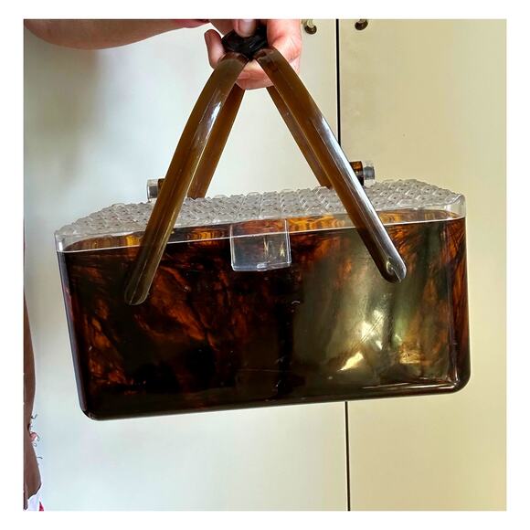 Vintage Merle Norman Crystal-and-Tortoise-Look Evening Purse. Case/ Top handle - Picture 1 of 10